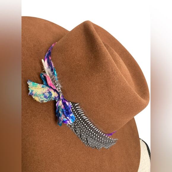 Women’s Lovely bird Malibu Fedora 100% wool whiskey color embellished silk Large - Picture 8 of 16